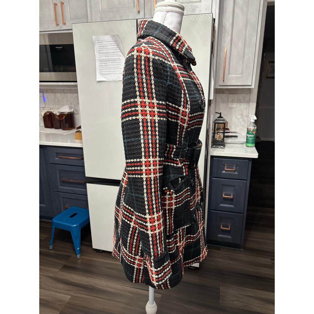 Y2K Route 21 retro sz M chunky knit peacoat plaid Academia wool blend preppy - Picture 3 of 9